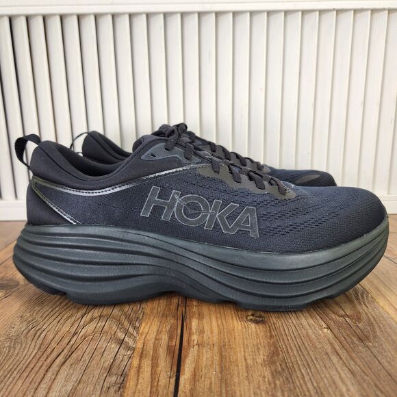 Hoka One One Bondi 8 Mens Sz 11.5 D Triple Black Running Sneakers Shoes 1123202 - Picture 2 of 11